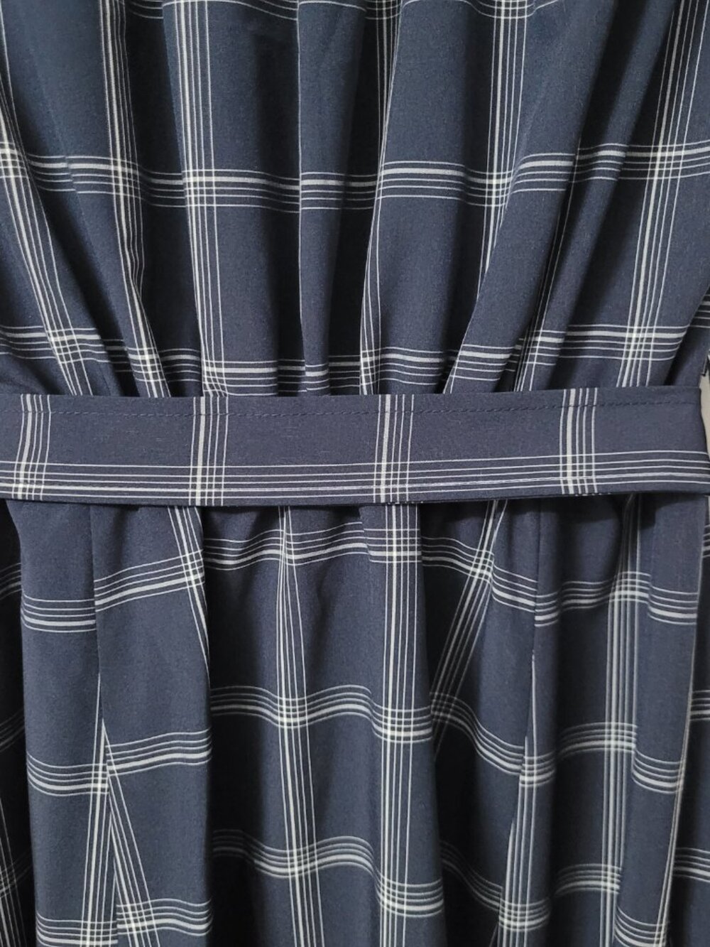 NWT Calvin Klein Navy Windowpane Plaid Belted Midi Shirt Dress - Picture 10 of 13